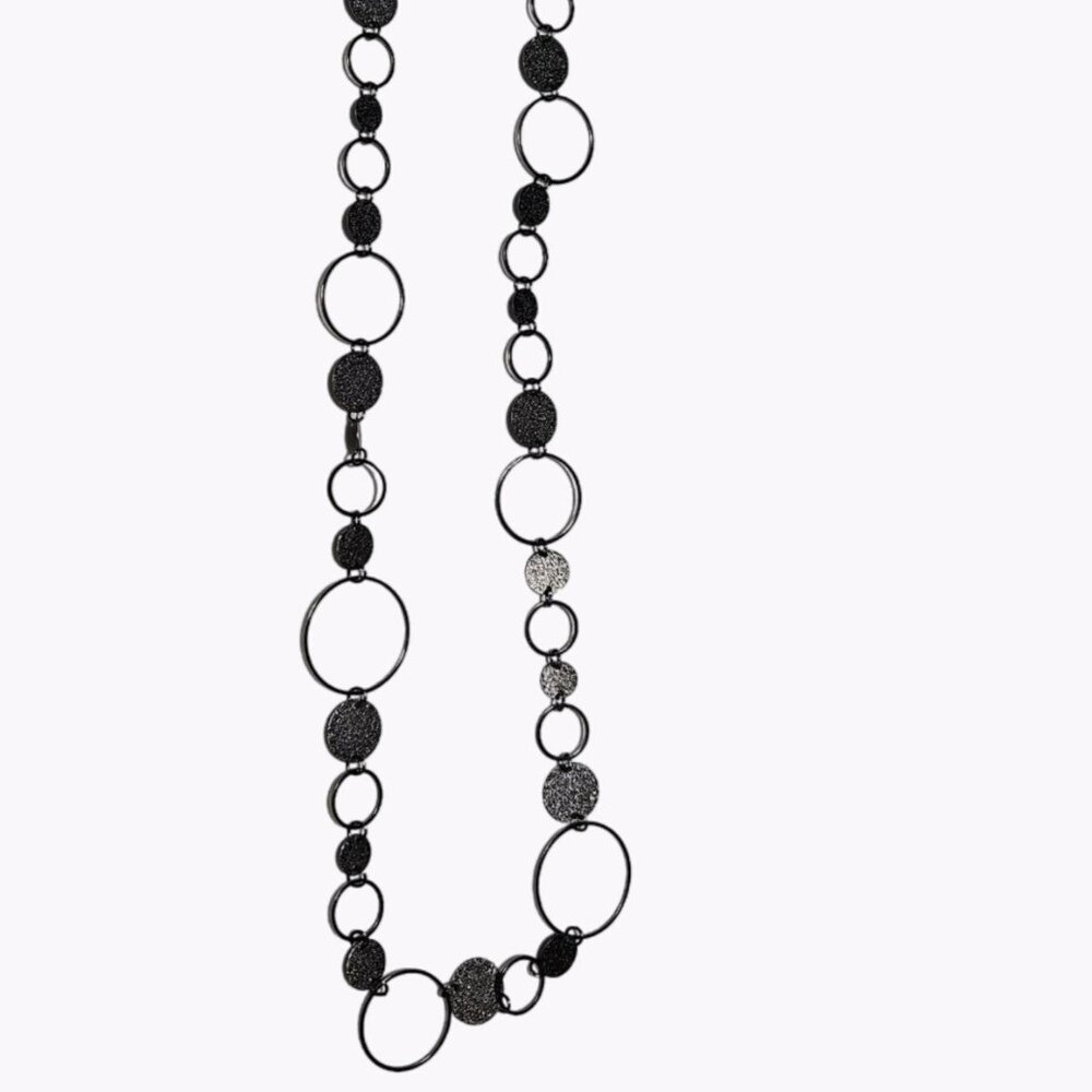 Elegant Black Silver Coin Disc Long Chain Necklace Classic Minimalist Jewelry